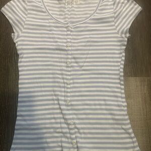 abercrombie kids White and Light Blue Striped Button-Front Tee